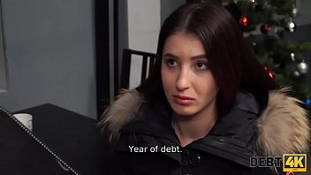 Debt4k. Smart brunette sucks boner of collector to make him forget about debt