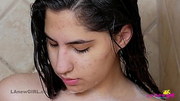 Hot brunette with piercings takes sexy Shower in 4K