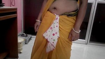 Wife Showing her Big Deep Navel hole on my demand in Low-Waist Saree -1