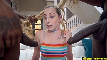 Cute petite blonde teen fucked by two huge black guys with huge penises