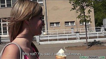 Blonde Czech student Angelica is talked into having sex in public