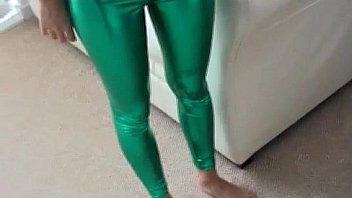 Sizzling hot Sasha in shiny green PVC panties