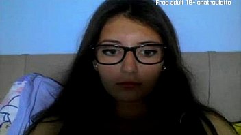 Nerd shy girl masturbating and rubbing her shaved pussy on video chat