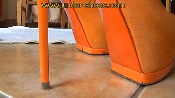 Miss Katarina extreme orange high heels destruction