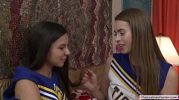 Teen cheersquad members experimenting licking each others pussy